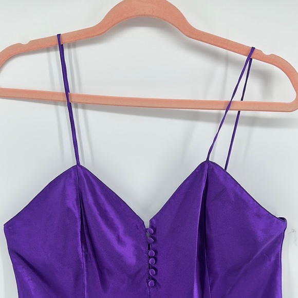 Kathryn VTG Purple Slip Satin Teddy w/Spaghetti Strap Front Button Detail SzL - Picture 2 of 14